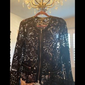 I.N.C Lovely black lace jacket trim of leather